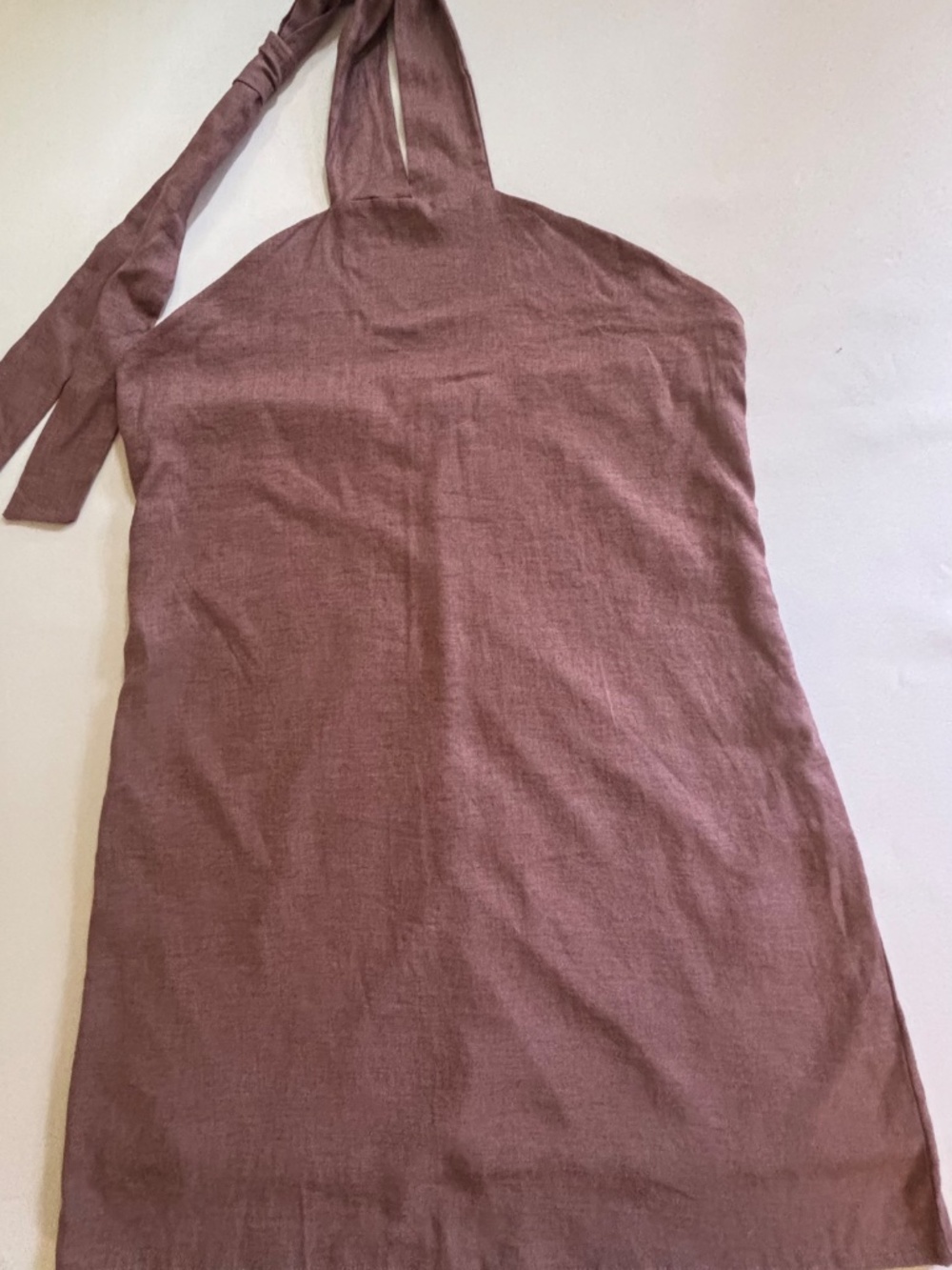 Brown Linen Blend Halter Mini Dress Tie Neck Size M/P ReMade UrbanOutfitters